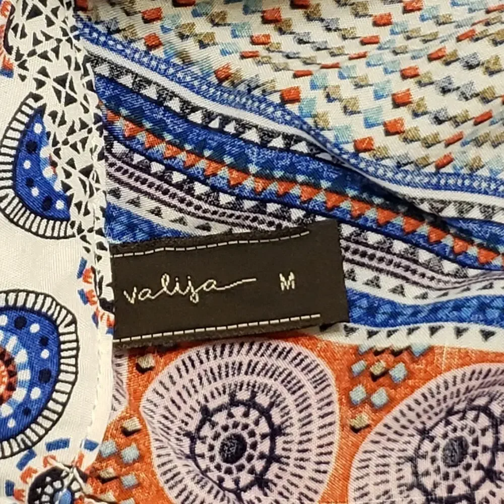 Valija Medallion Print‎ Patchwork Flare Sleeve Mini Dress Medium Multicolor Boho
